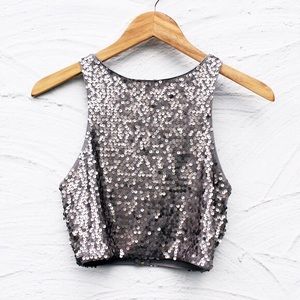 💗Express Silver Sequin Crop Top💗